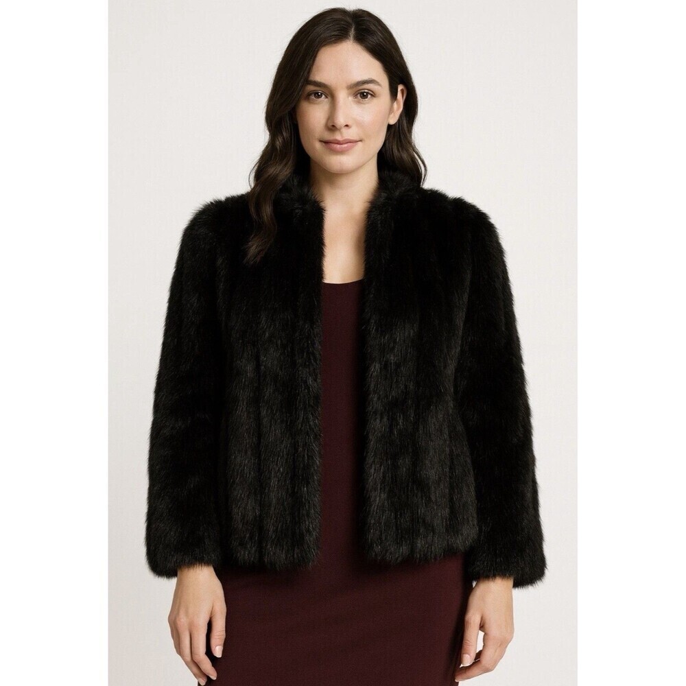 Vintage Rondo Casual Black Faux Fur Coat: Size Medium Glam Event